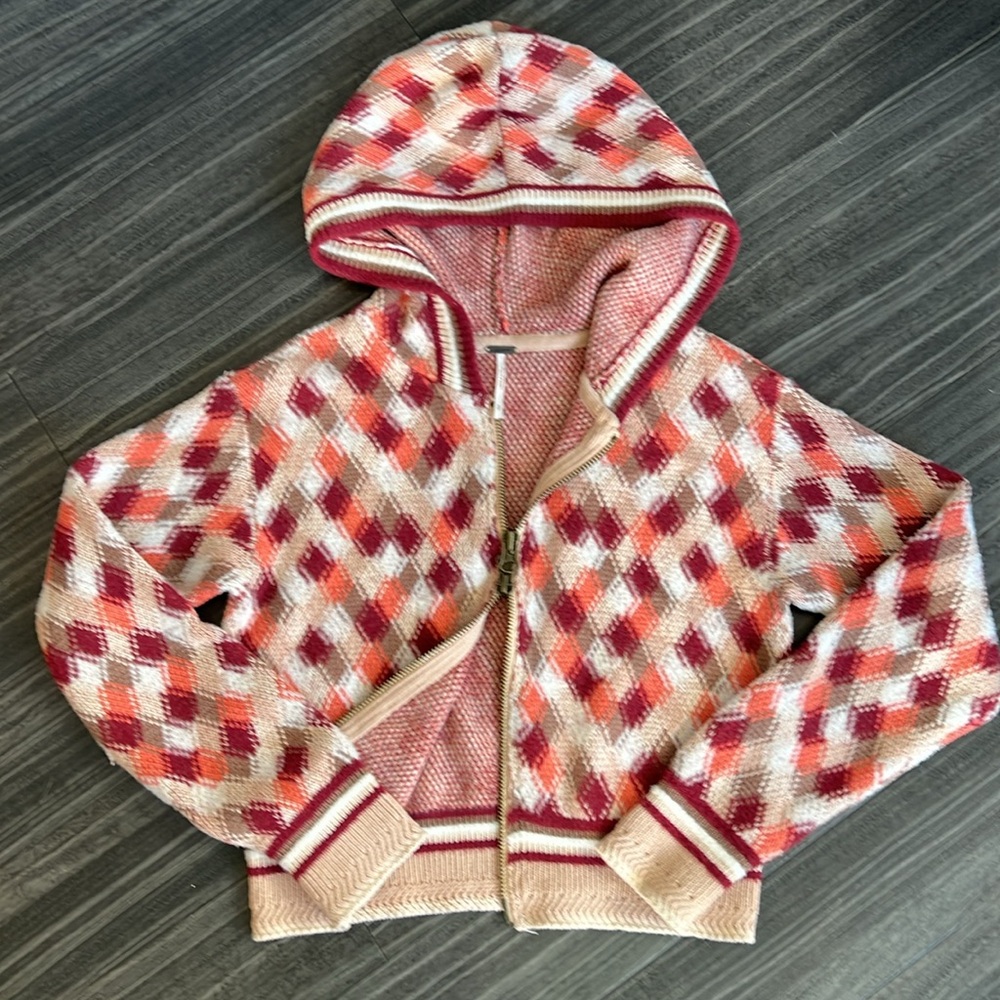 Free People Field of Flowers-Argyle Diamond Sweater Hoodie - Picture 4 of 10